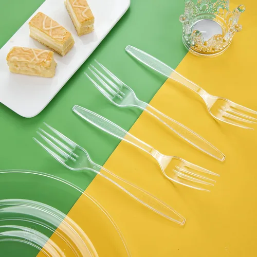 Vista 4 de Ciaell 500 tenedores de plástico transparente – Tenedores de plástico resistentes – Tenedor desechable pesado de 7 pulgadas – Tenedor transparente