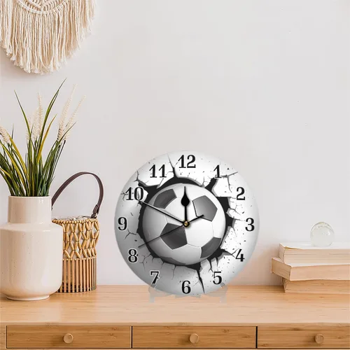 Vista 5 de AUUXVA Reloj de pared acrílico redondo con estampado de balón de fútbol deportivo, pintura artística silenciosa sin tictac para niños, dormitorio