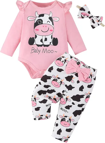 Vista 8 de Fullfamous Conjunto de mameluco y pantalón de 3 piezas con volantes de manga larga para bebé niña christmas 1