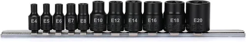Vista 6 de EMENTOL Juego de llaves de vaso E-Torx con riel, CR-V, 1/4" y 3/8" Drive, hembra Torx Star Socket Set, E4 - E20