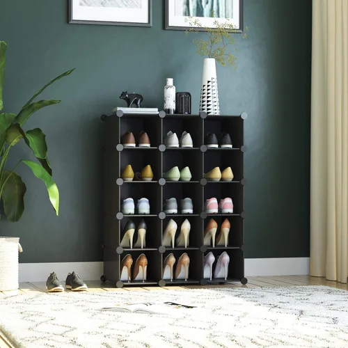 Vista 3 de C&AHOME Zapatero de plástico, soporte modular de almacenamiento de zapatos de 16 cubos, gabinete de armario multifuncional, unidades organizadoras