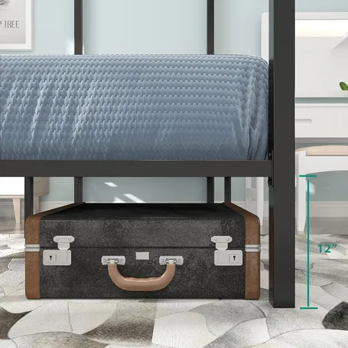 Vista 3 de YITAHOME Marco de cama de metal con dosel de cuatro pósteres, plataforma de cama de 14 pulgadas con cabecera incorporada, soporte de colchón