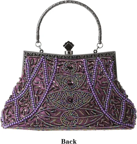 Vista 2 de DA BODAN Bolso de noche para mujer estilo vintage con cuentas y lentejuelas y perlas bolso de hombro para boda novia fiesta de graduación