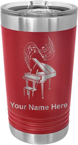 Vista 18 de LaserGram Vaso de pinta aislado al vacío de 16 onzas, piano de cola, grabado personalizado incluido (negro) Engraved Gift for Pianists, Vacuum