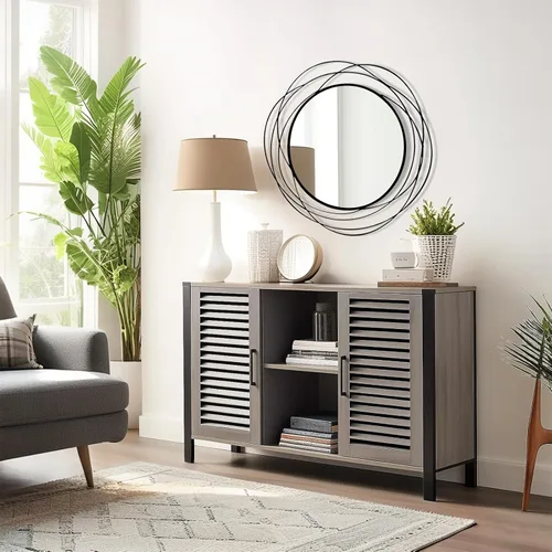 Vista 2 de HQiJun Espejo Redondo de Pared – Espejo Circular Grande Negro de 26.8" para Pared con Marco de Metal Decorativo Arte Duradero, Espejo Colgante