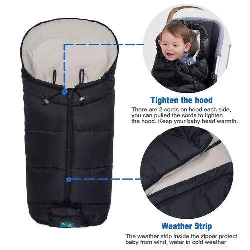 Vista 2 de Yobee Saco universal para todos los cochecitos, bolsa de felpa cálida resistente a la intemperie, fácil de instalar, accesorios multifunción