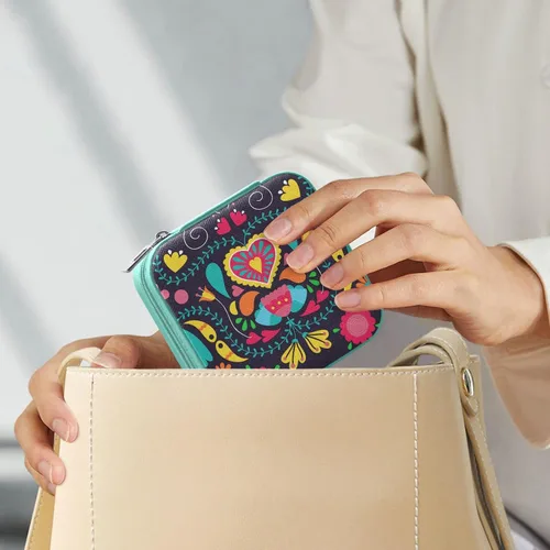 Vista 7 de Tatenale Joyero de viaje, pequeño organizador de joyas, almacenamiento para anillos, aretes, collar, niñas, mujeres, hombres, floral, negro