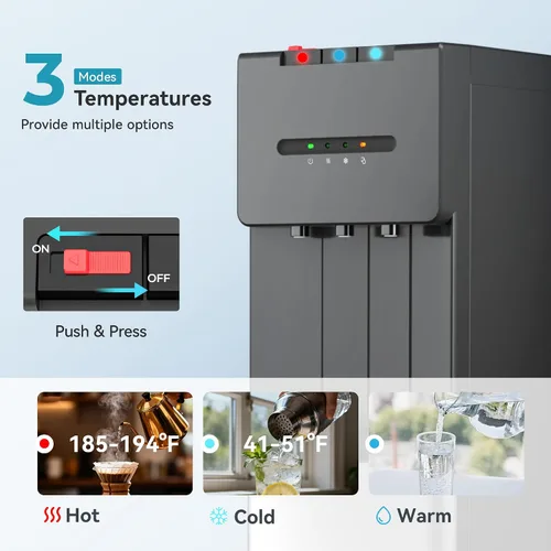 Vista 5 de EUHOMY Dispensador de enfriador de agua de carga inferior autolimpiante, 3 temperaturas (frío, cálido, caliente), bloqueo de seguridad para niños