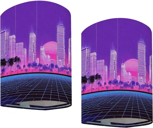 Vista 13 de Juego de dos apliques de pared con pilas, estilo retro, vintage, estilo años 70, líneas de póster, formas enchufables, accesorios de pared