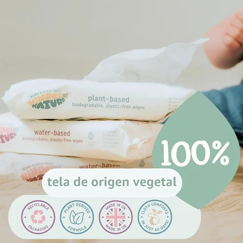Vista 2 de Kinder by Nature Toallitas para bebés a base de plantas, 100% biodegradables y compostables, 672 unidades (12 paquetes de 56), 99% ingredientes a