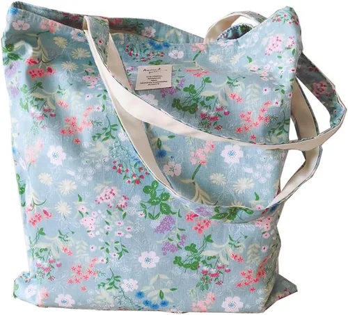 Vista 38 de Floral Canvas Tote Bag Double-Sided Printed Cloth Cotton Tote Floral Shoulder Bags for Beach Travel Shopping Grocery