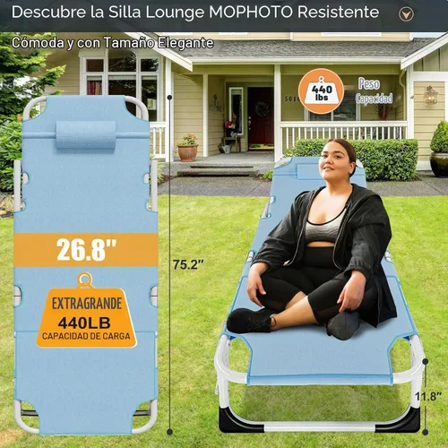 Vista 2 de MOPHOTO Silla de Bronceado, Silla de Sol al Aire Libre de 5 Posiciones, Silla de Sol Plegable, Silla de Sol con Orificio para la Cara, Perfecta