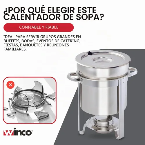 Vista 6 de Winco 207 - Calentador de sopa de acero inoxidable, 7 cuartos de galón, mediano