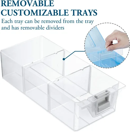Vista 3 de MyGift Estuche organizador transparente de 11 pulgadas para suministros de costura para manualidades y artes con detalles blancos, 24 compartimentos