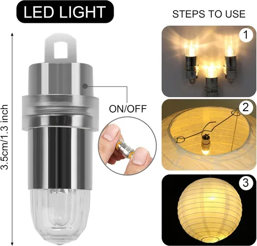 Vista 4 de 30 luces LED de fiesta con pilas, iluminación de temporada para globos, linternas de papel, impermeables, color blanco cálido