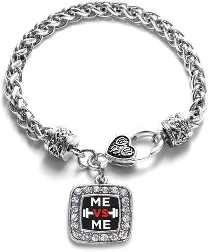 Vista 183 de Pulsera de dijes cuadrados de plata con joyería de circonita cúbica