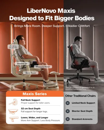 Vista 3 de LiberNovo Maxis Airflow - Silla de oficina ergonómica grande y alta