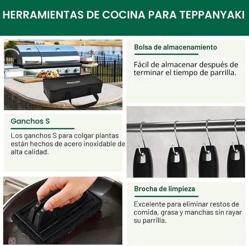 Vista 6 de Grilljoy Juego de accesorios para parrilla de 46 piezas con mango de plástico robusto, kit de herramientas para parrilla todo en uno para parrillas