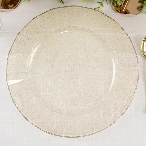 Vista 40 de Efavormart 10 Pack Platos redondos de plástico negro de 6" para postre y ensalada, platos desechables para aperitivos con borde ondulado dorado