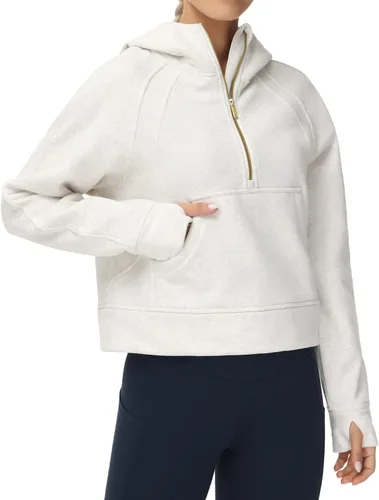Vista 3 de THE GYM PEOPLE Sudaderas con capucha para mujer, media cremallera, manga larga, forro polar, con bolsillos, agujero para el pulgar