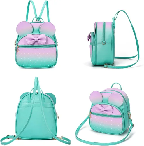 Vista 5 de KL928 Mini mochila para niñas con lazo y lunares, bolsa de hombro convertible para mujer