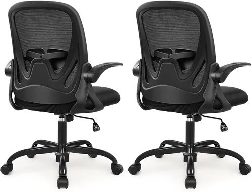 Vista 10 de Primy Silla de Oficina Ergonómica Silla de Escritorio con Reposabrazos Abatibles Silla de Escritorio Giratoria de Malla Transpirable para Negro