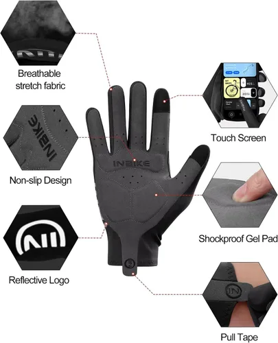 Vista 2 de INBIKE Guantes de bicicleta transpirables para hombres y mujeres, guantes de ciclismo con almohadilla de dedo completo, pantalla táctil, bicicleta
