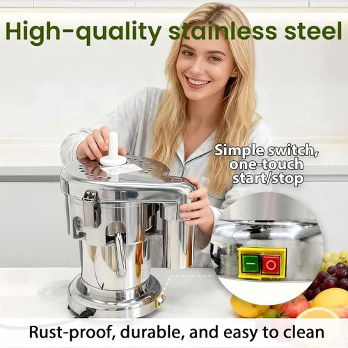 Vista 3 de Exprimidor comercial de verduras y frutas, separado automático de jugo y residuos, prensa de jugo resistente con varilla de empuje, exprimidor