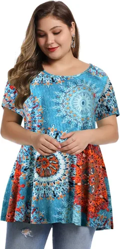 Vista 5 de MONNURO - Camiseta de manga corta para mujer, holgada con mucho vuelo, talla grande