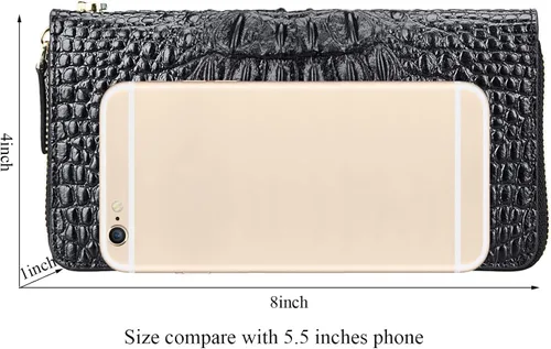 Vista 7 de PIJUSHI Cartera de pulsera de piel de cocodrilo para mujer, bolso de mano