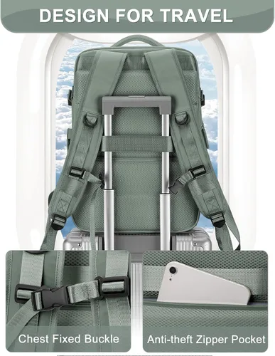 Vista 6 de PAUBACK Mochila de transporte, mochila de viaje grande para mujeres y hombres, aprobada por vuelos, mochila de viaje aprobada por aerolíneas, Verde