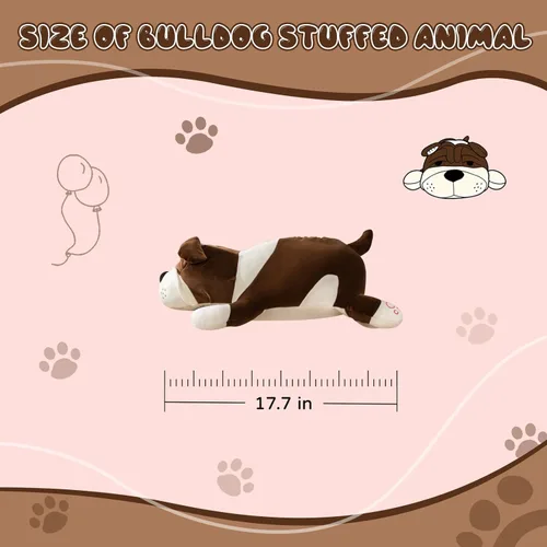 Vista 2 de Animales de peluche de perro, Bulldog de peluche marrón de 17.7 pulgadas, animales de peluche grandes, regalos de Navidad y cumpleaños para niños