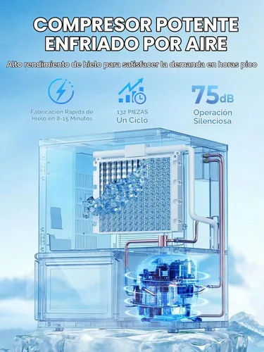 Vista 3 de Máquina comercial para hacer hielo de 400 libras/24 horas, contenedor de almacenamiento de acero inoxidable de 250 libras, 132 cubitos de hielo