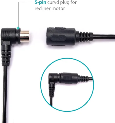Vista 6 de Okin Piezas de repuesto para sillón reclinable, forma ovalada de 2 botones de control manual dentro de enchufe de 90 grados y 5 pines, reemplazo
