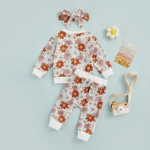 Vista 7 de Engofs Conjunto de ropa de 3 piezas para bebé recién nacida para otoño e invierno
