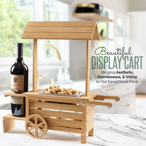 Vista 2 de Soporte para botellas de vino con bandeja para servir aperitivos, carrito de madera de mesa para dulces y calentador de nueces con capacidad para 1