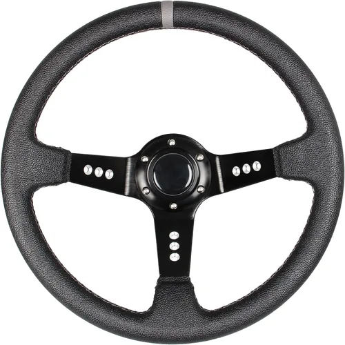 Vista 10 de Volante universal de carreras de 6 pernos 320mm 12.5" de cuero genuino negro con agarre, marco de aluminio, volante deportivo de llanta profunda