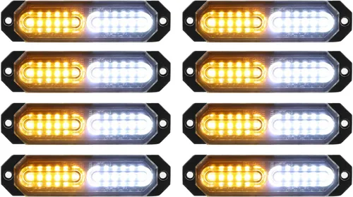 Vista 18 de ASPL 8 luces estroboscópicas intermitentes de montaje en superficie ultra delgadas de 12 LED para camión, automóvil, vehículo, LED, mini rejilla