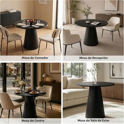 Vista 8 de Mesa de comedor redonda de madera para 2-4, mesa de cocina moderna