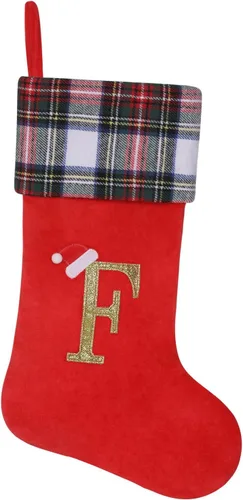 Vista 17 de Calcetines de Navidad personalizados con monograma inicial, adornos colgantes, medias clásicas de cuadros negros de 19 pulgadas, decoraciones