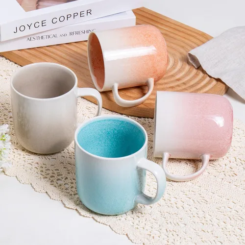 Vista 8 de Juego de 4 tazas de café de gres pintadas a mano de 14 onzas con asa