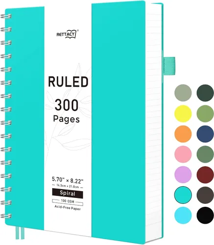 Vista 23 de RETTACY - Cuaderno en espiral grande A4, 300 páginas rayadas, 8.2 x 11.2 pulgadas, para escuela, trabajo, escritura, papel grueso de 3.53 oz/m²