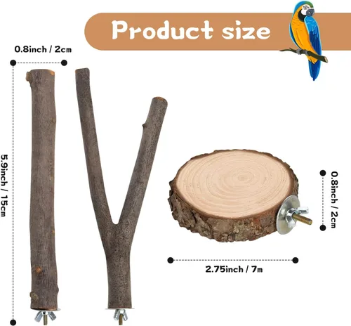 Vista 2 de 9 perchas de madera natural para pájaros, soporte de madera para loros, ramas, accesorios de plataforma para periquitos, cacatúas, conures