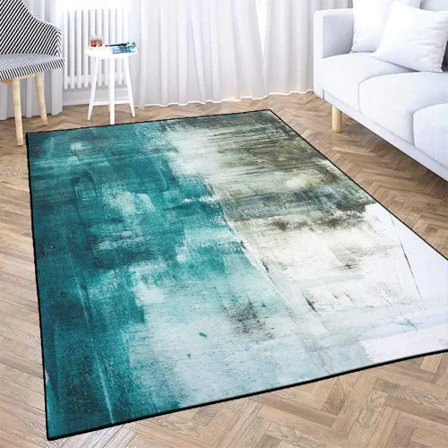 Vista 10 de TOMWISH - Alfombra abstracta pintada a mano en blanco y negro con pintura dorada, sala de estar, dormitorio, decoración de suelo, alfombra