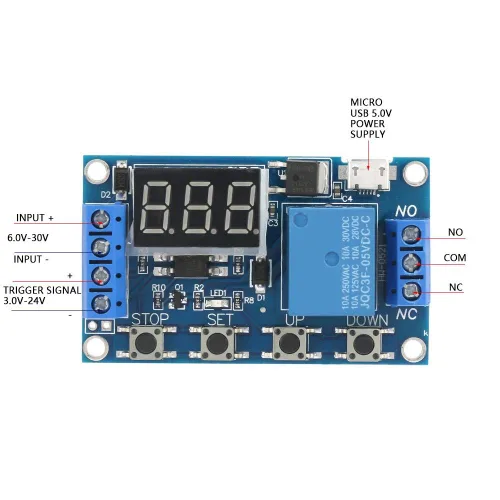 Vista 9 de Interruptor de temporizador de retardo de ciclo Pantalla LED Retardo de encendido y apagado Módulo de relé DC 6-30V 0 1s a 999min ajustable