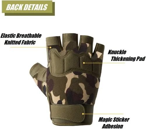 Vista 3 de HYCOPROT Guantes tácticos sin dedos, protectores de nudillos, transpirables, ligeros, para exteriores, militares, para tiro, caza, motociclismo