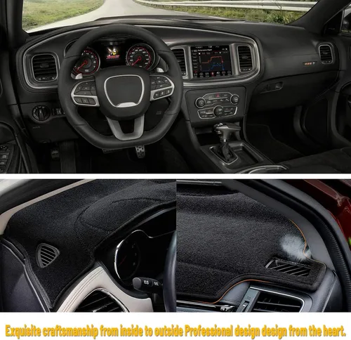 Vista 5 de Tapete antideslizante para tablero de instrumentos compatible con Dodge Charger 2011-2022, protector solar (borde negro)