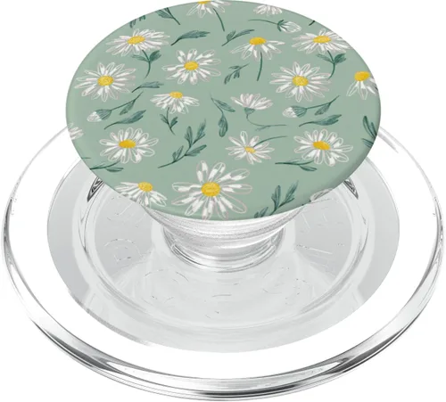 Vista 8 de PopSockets con diseño de flores verdes salvia, margaritas pastel y diseño estético
