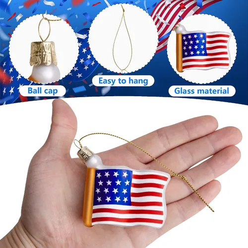 Vista 3 de Watayo 8 piezas de adornos de vidrio con bandera americana, adornos de bandera de vidrio soplado patriótico, banderas de EE. UU. del 4 de julio
