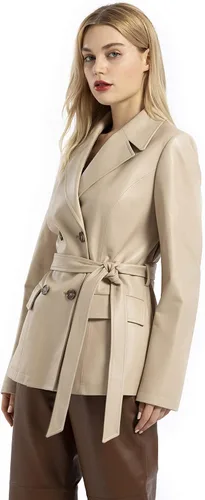 Vista 2 de Smart Universe Wear - Chaqueta de piel de cordero para mujer estilo casual doble botonadura